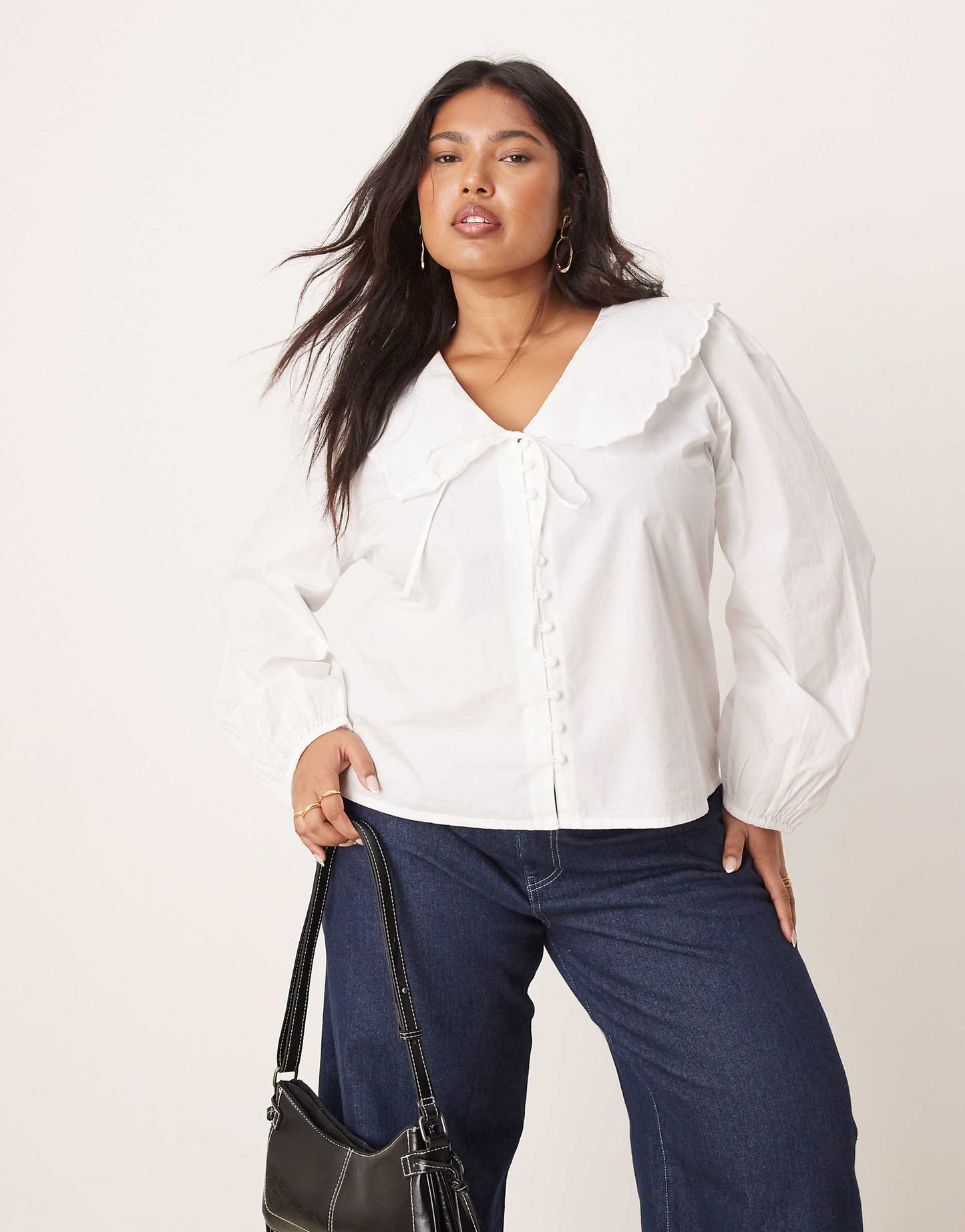Plus Birdie Blouse With Scallop Collar