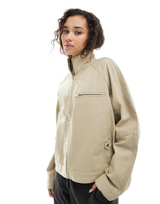 Oversized Twill Funnel Neck Jacket