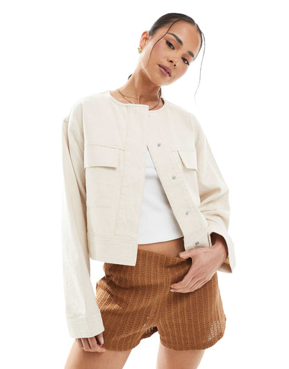 Twill Collarless Jacket