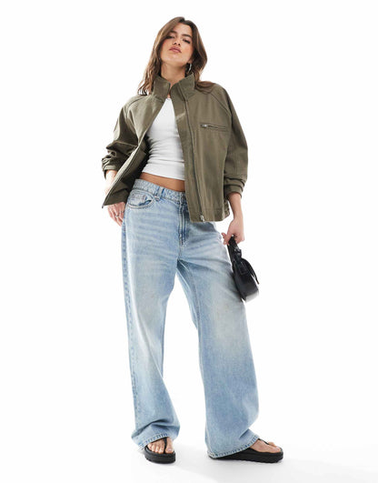 Oversized Twill Funnel Neck Jacket