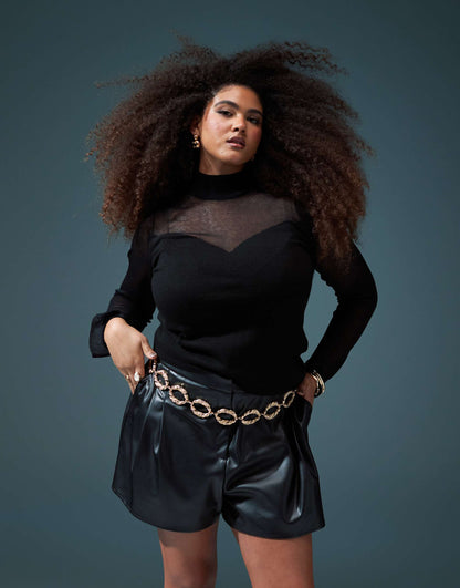 Curve Sheer And Solid Sweetheart Neck Top