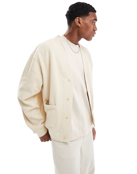 Oversized Boxy Waffle Textured Cardigan