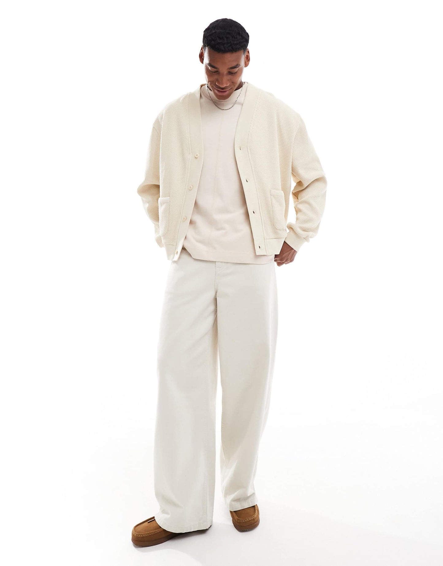 Oversized Boxy Waffle Textured Cardigan