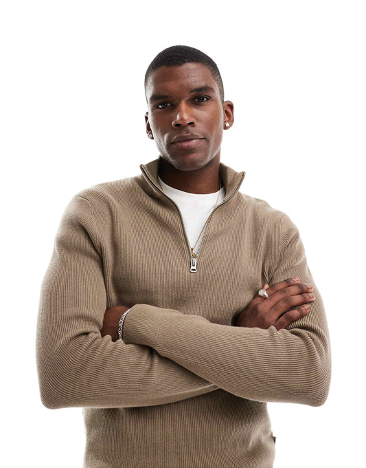 Ribbed Half Zip Jumper