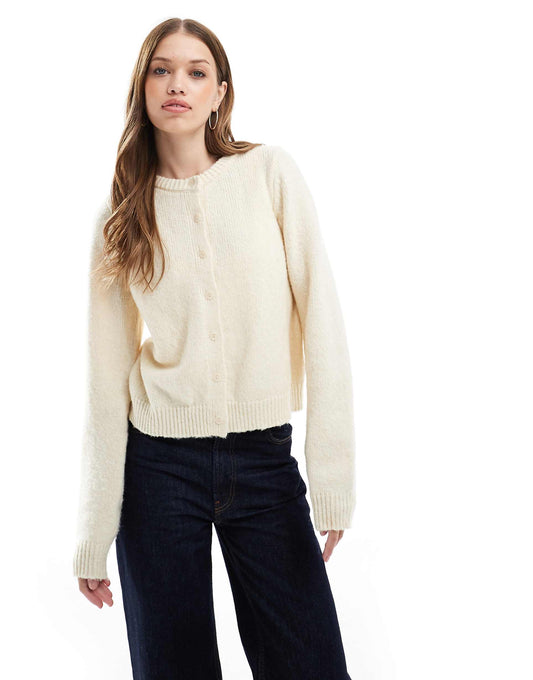Lux Crew Button Cardigan
