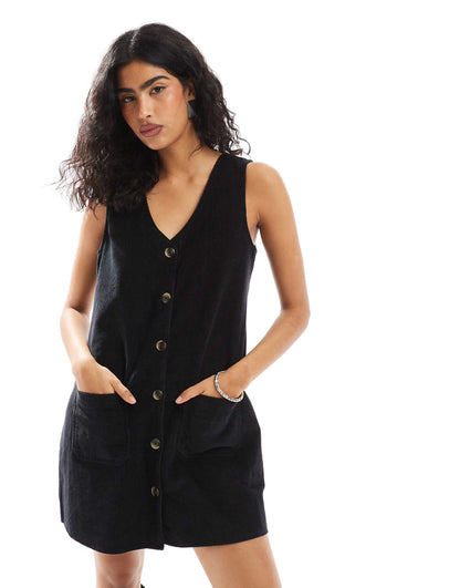 Claudette V Neck Cord Pinny Dress
