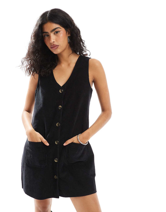 Claudette V Neck Cord Pinny Dress