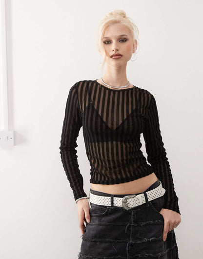 Sheer Stripe Backless Top