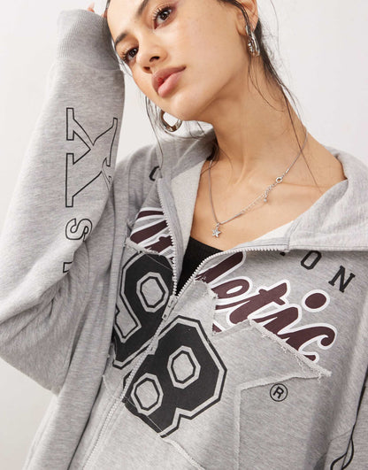 Oversized Zip Through Hoodie With Applique Co-Ord