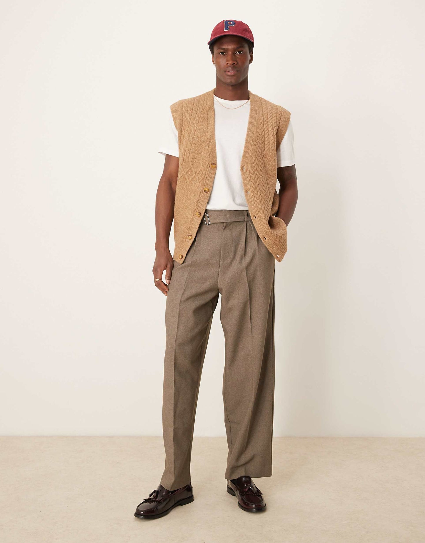 Relaxed Cable Knitted Patchwork Button Thru Tank