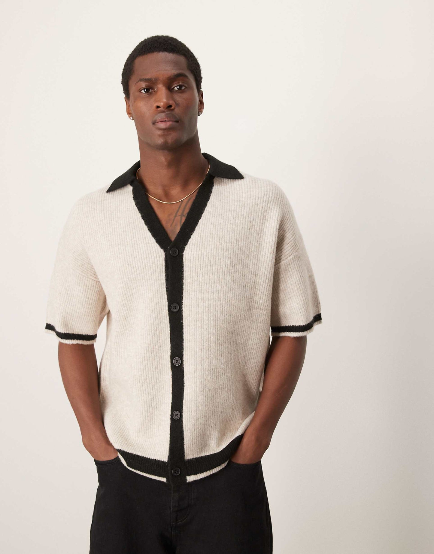 Relaxed Knitted Button Through Polo