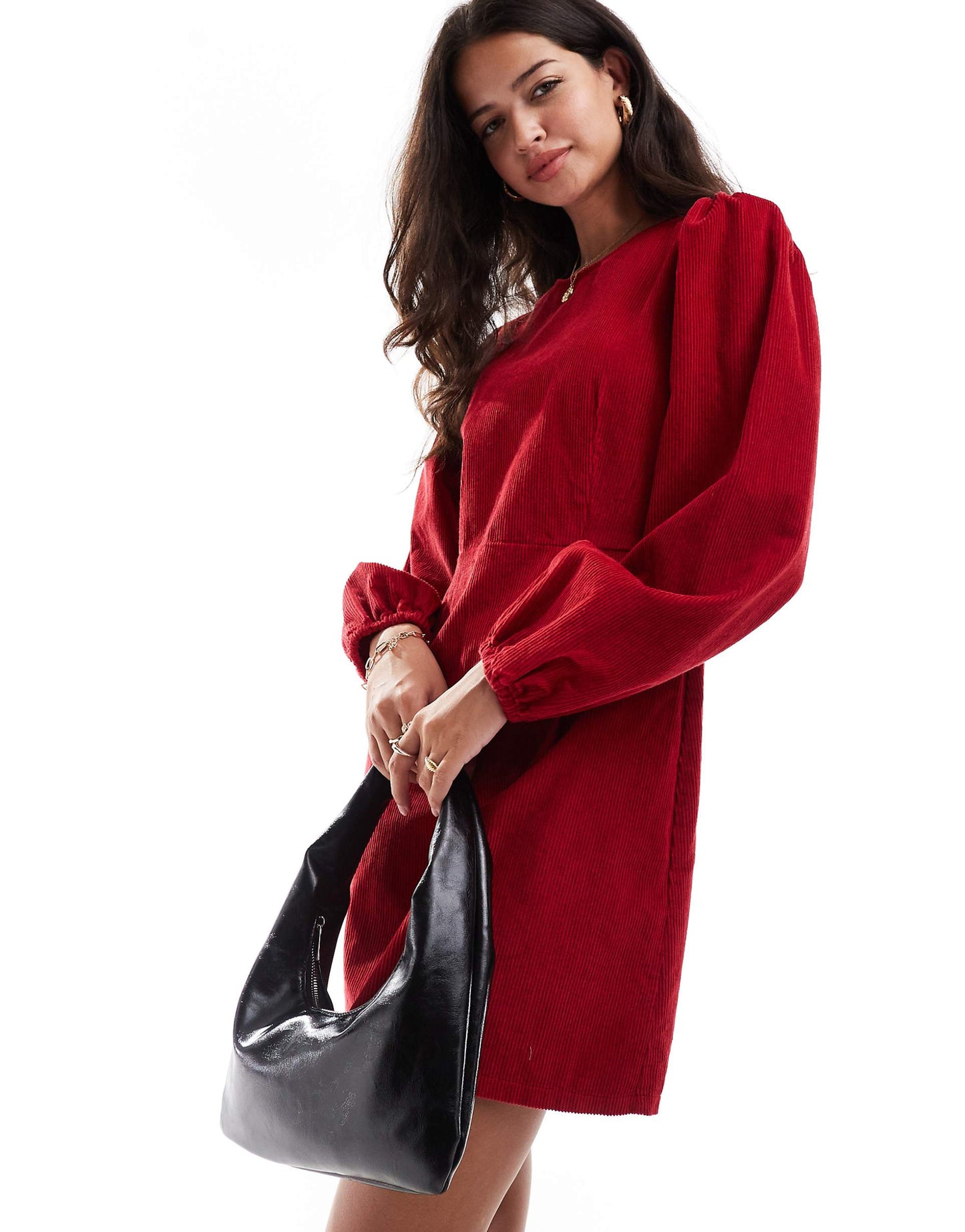 Patras Cord Mini Dress With Balloon Sleeve