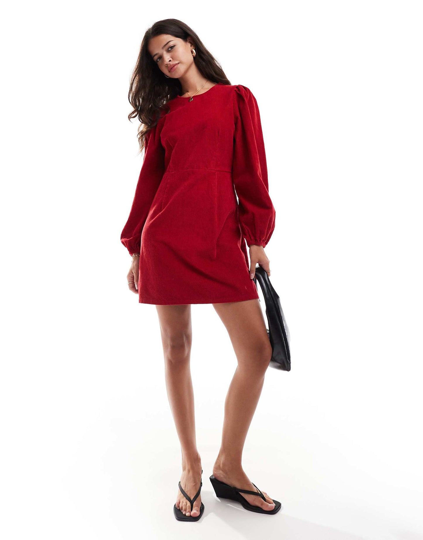 Patras Cord Mini Dress With Balloon Sleeve