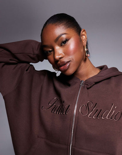 Studio Logo Zip Through Cropped Hoodie Co-Ord