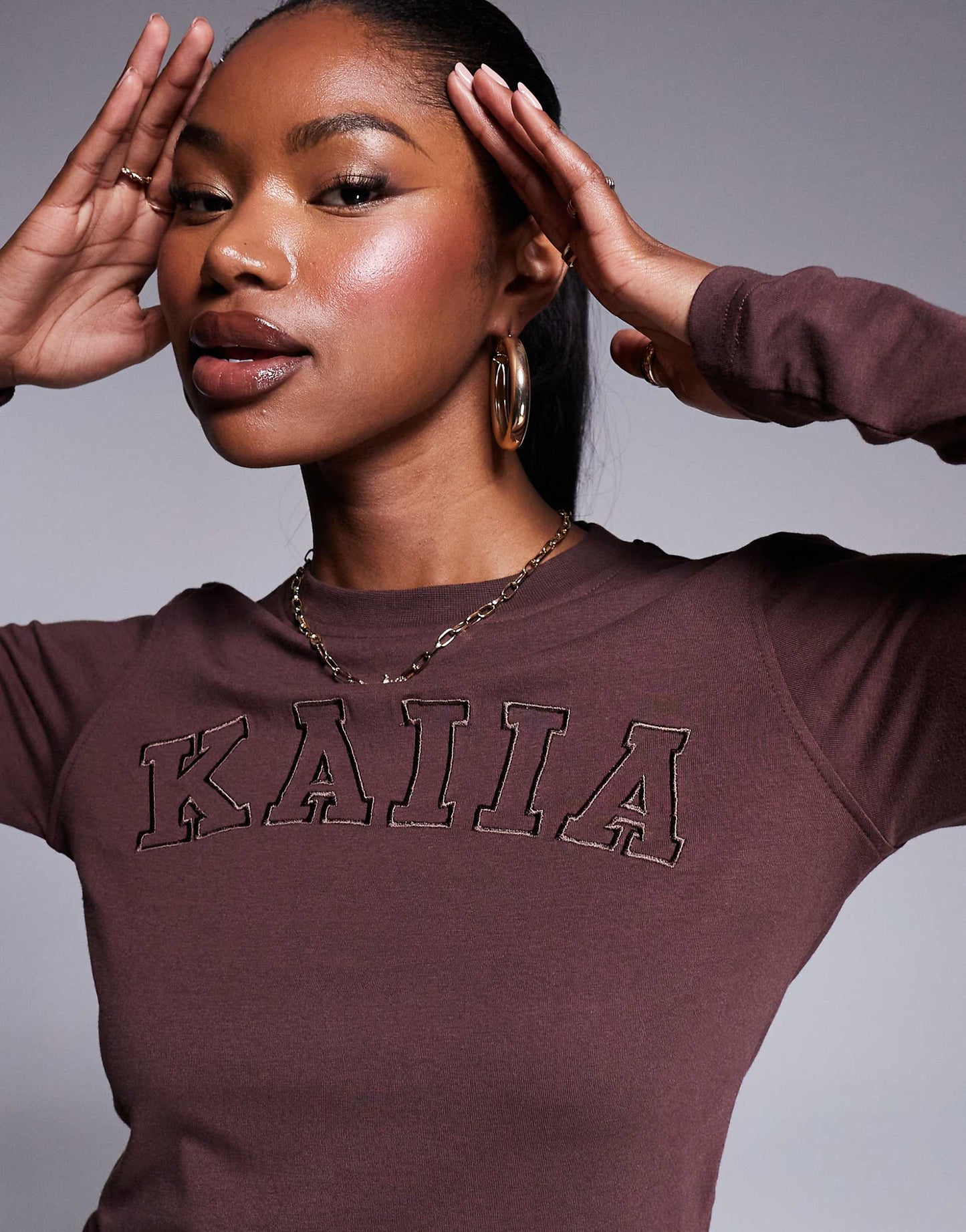 Embroidered Logo Long Sleeve Cropped T-Shirt Co-Ord