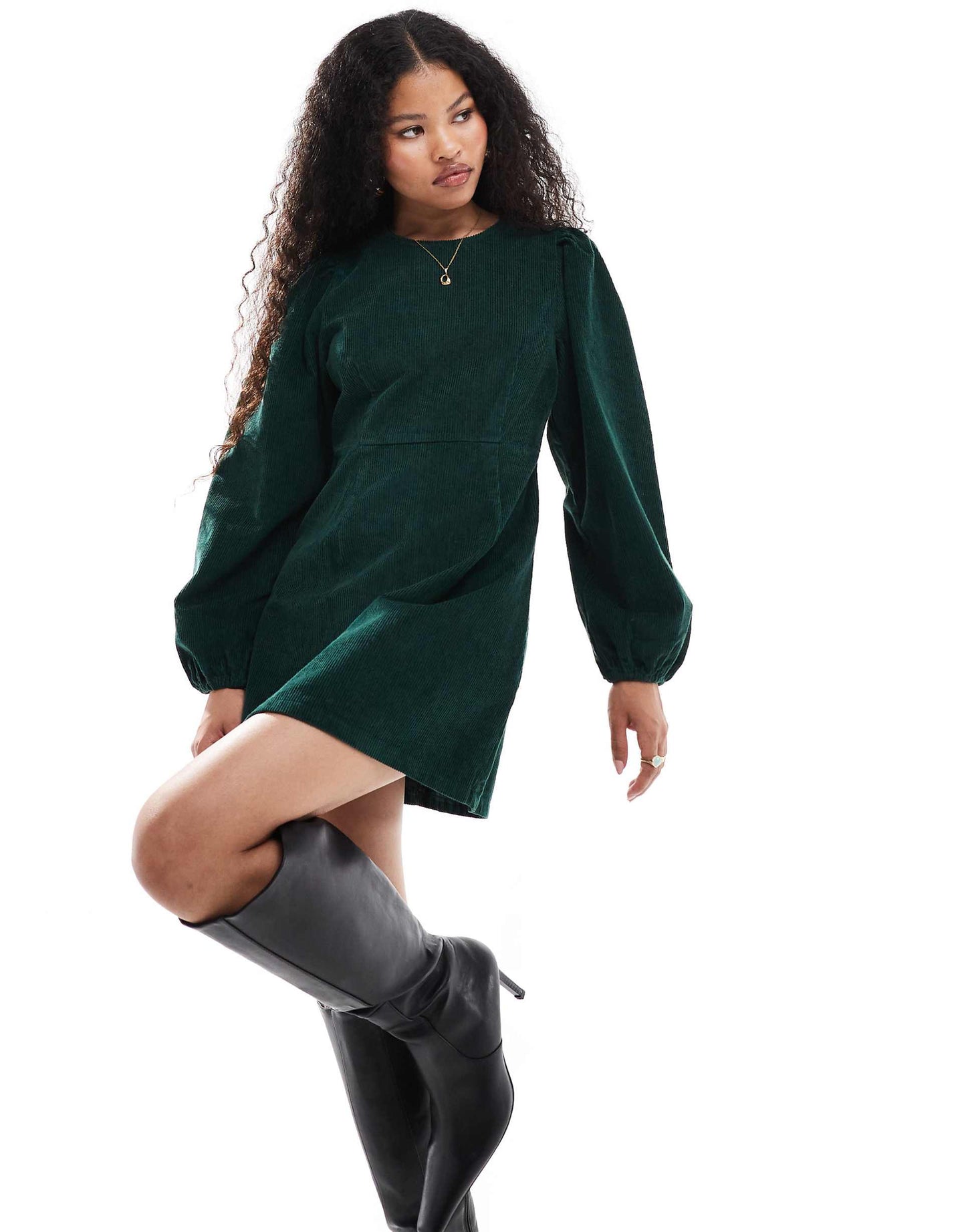 Petite Patras Cord Mini Dress With Balloon Sleeve