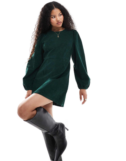 Petite Patras Cord Mini Dress With Balloon Sleeve