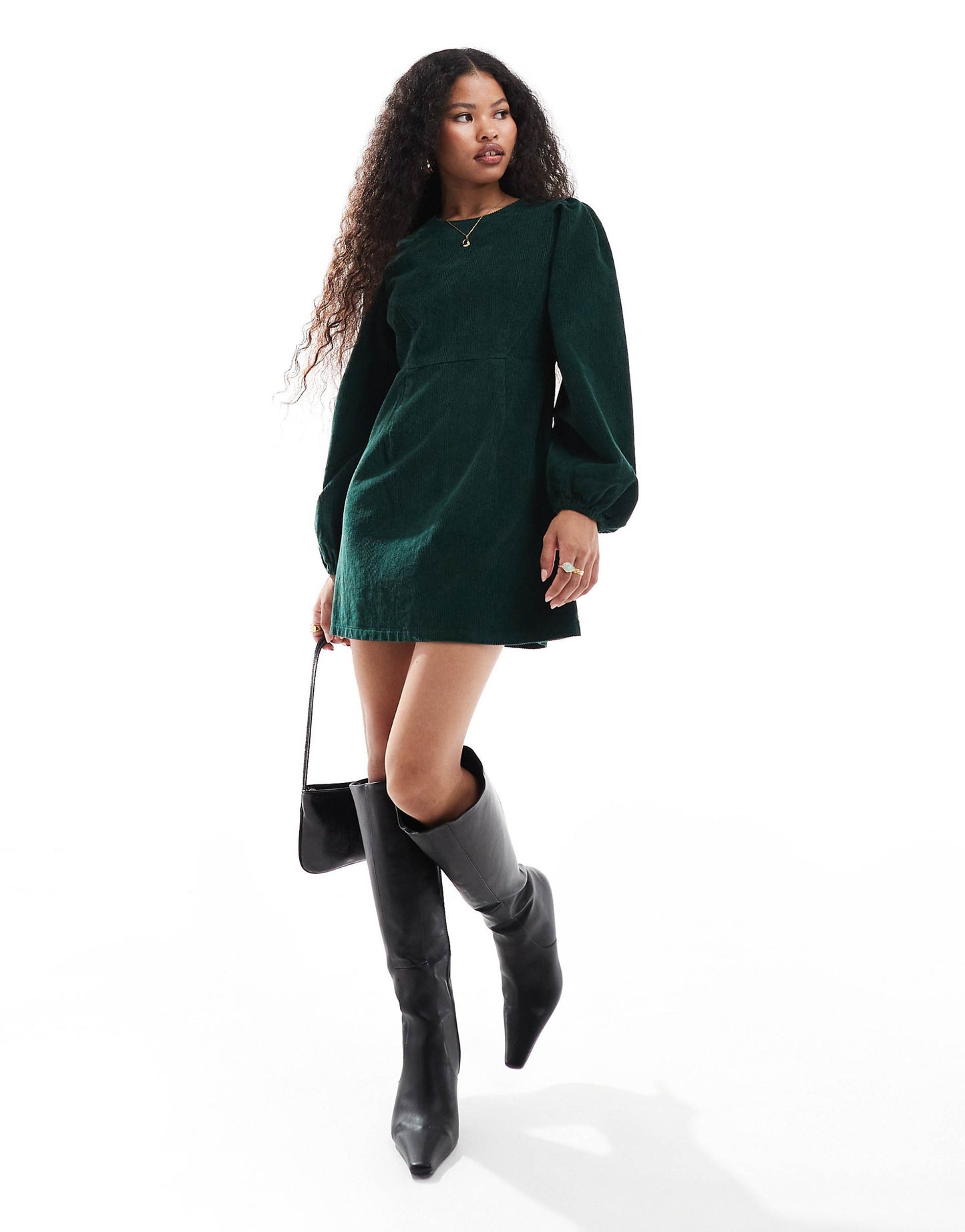 Petite Patras Cord Mini Dress With Balloon Sleeve