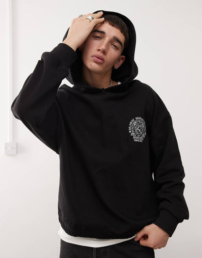 Black Boxy Cropped Hoodie