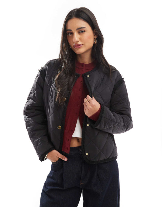 Boucle Collarless Quilted Jacket