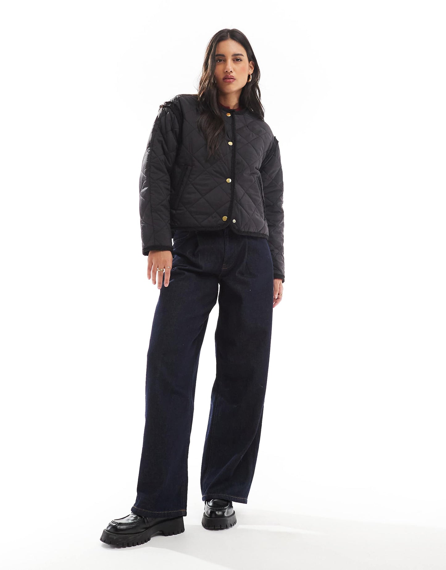 Boucle Collarless Quilted Jacket