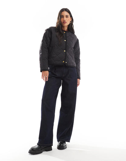 Boucle Collarless Quilted Jacket