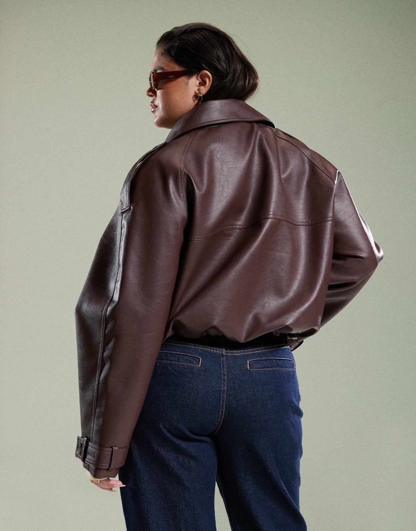 Curve Leather Look Bomber Trench Coat