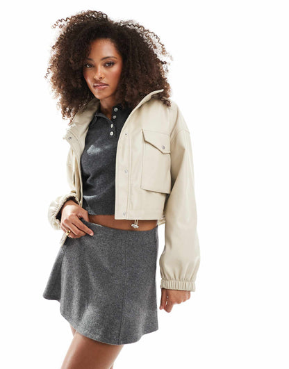 Hooded Leather Look Jacket