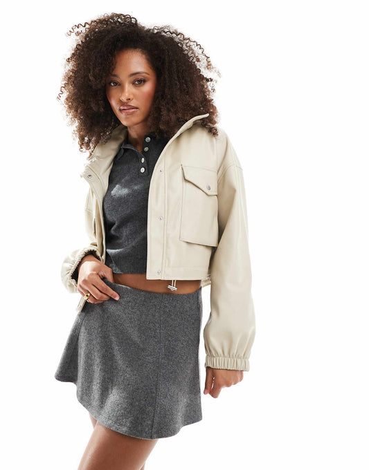 Hooded Leather Look Jacket