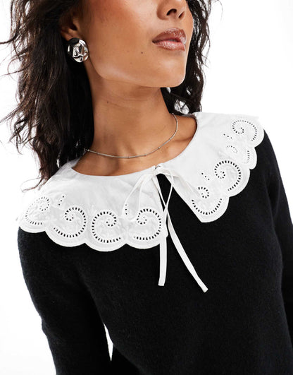Broderie Collar Knitted Jumper
