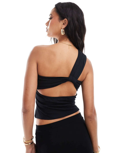 One Shoulder Knotted Back Detail Top
