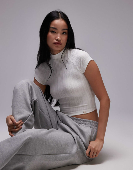 Jeans High Neck Rib Top