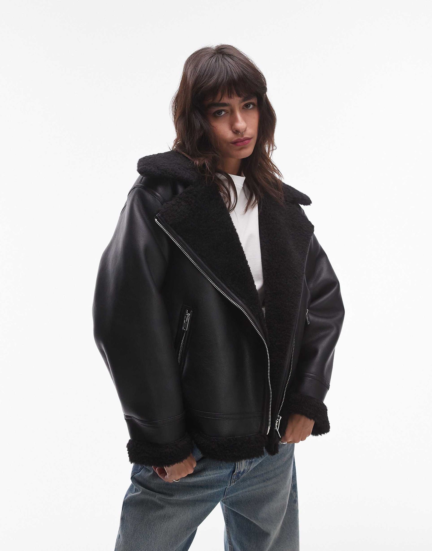 Oversized Shearling Aviator Jacket