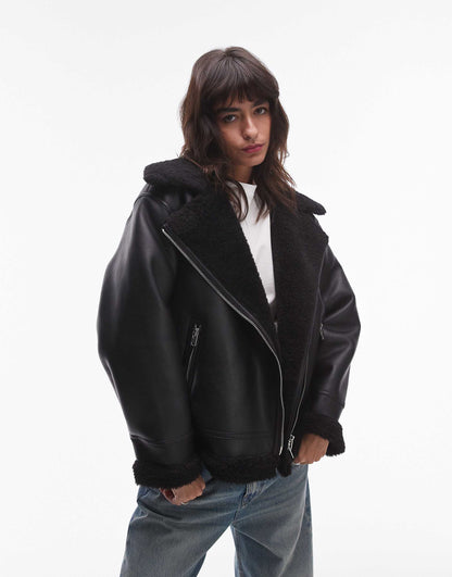 Oversized Shearling Aviator Jacket
