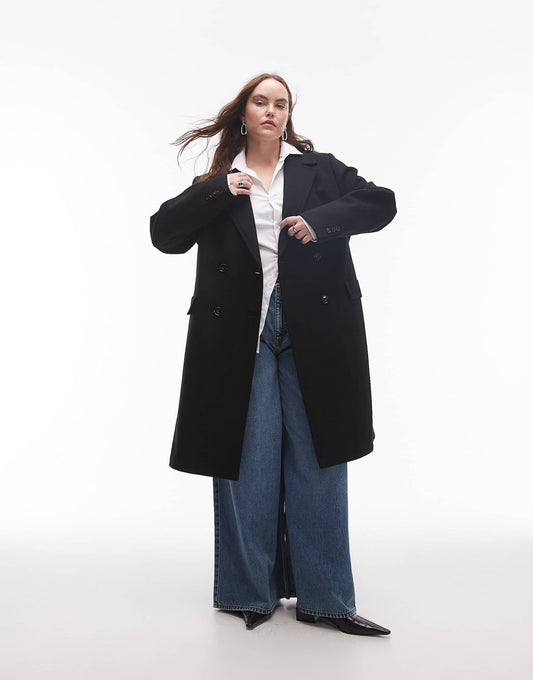 Curve Double Breasted Wool Coat