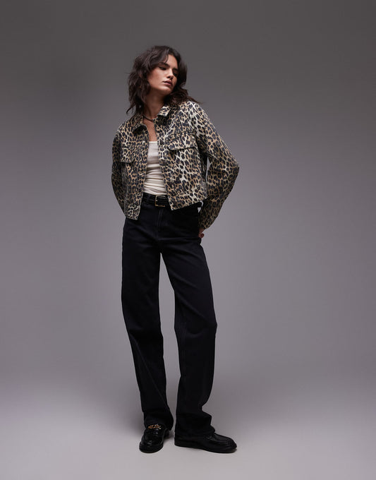 Leopard Print Denim Jacket