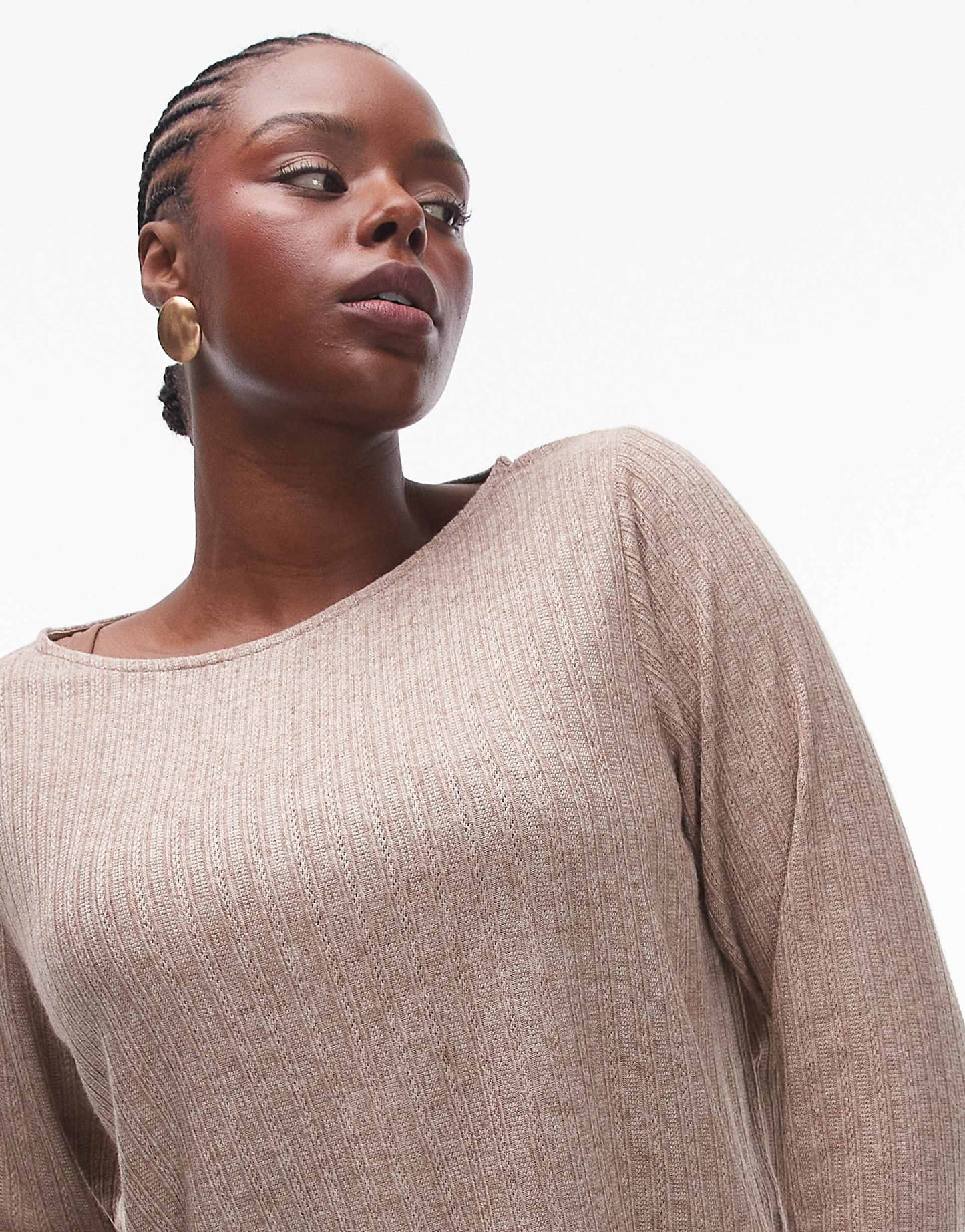 Curve Mixed Ribbed Long Sleeve Top