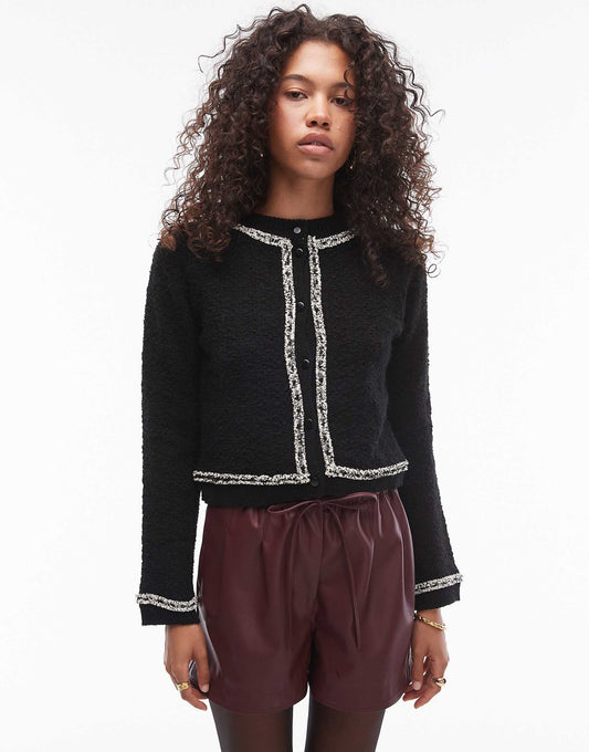Contrast Trim Knitted Cardigan