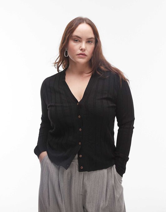 Curve Ribbed Button Down Cardigan