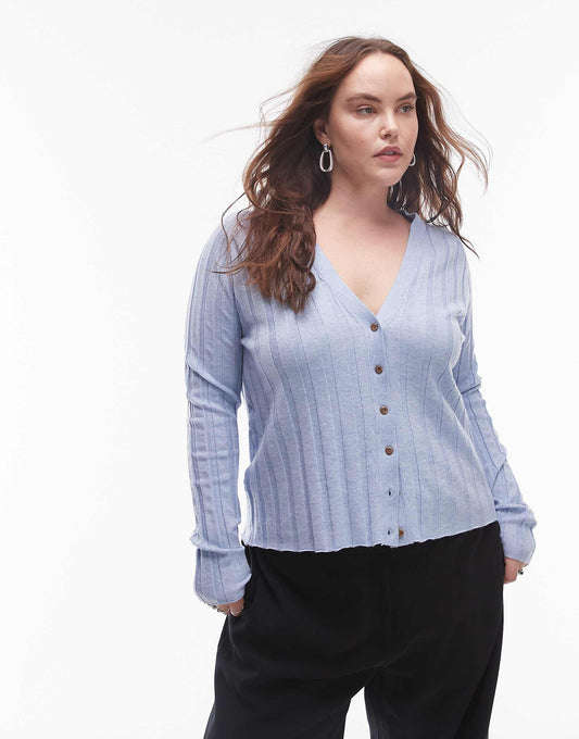 Curve Ribbed Button Down Cardigan