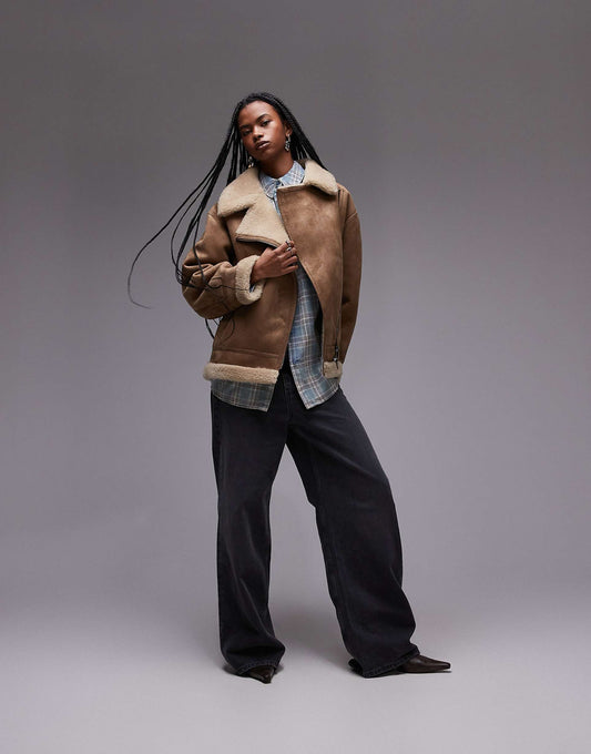 Oversized Shearling Aviator Jacket