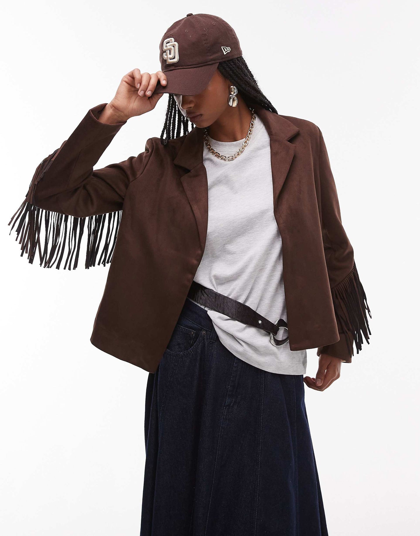 Tassle Sleeve Western Suede Look Jacket