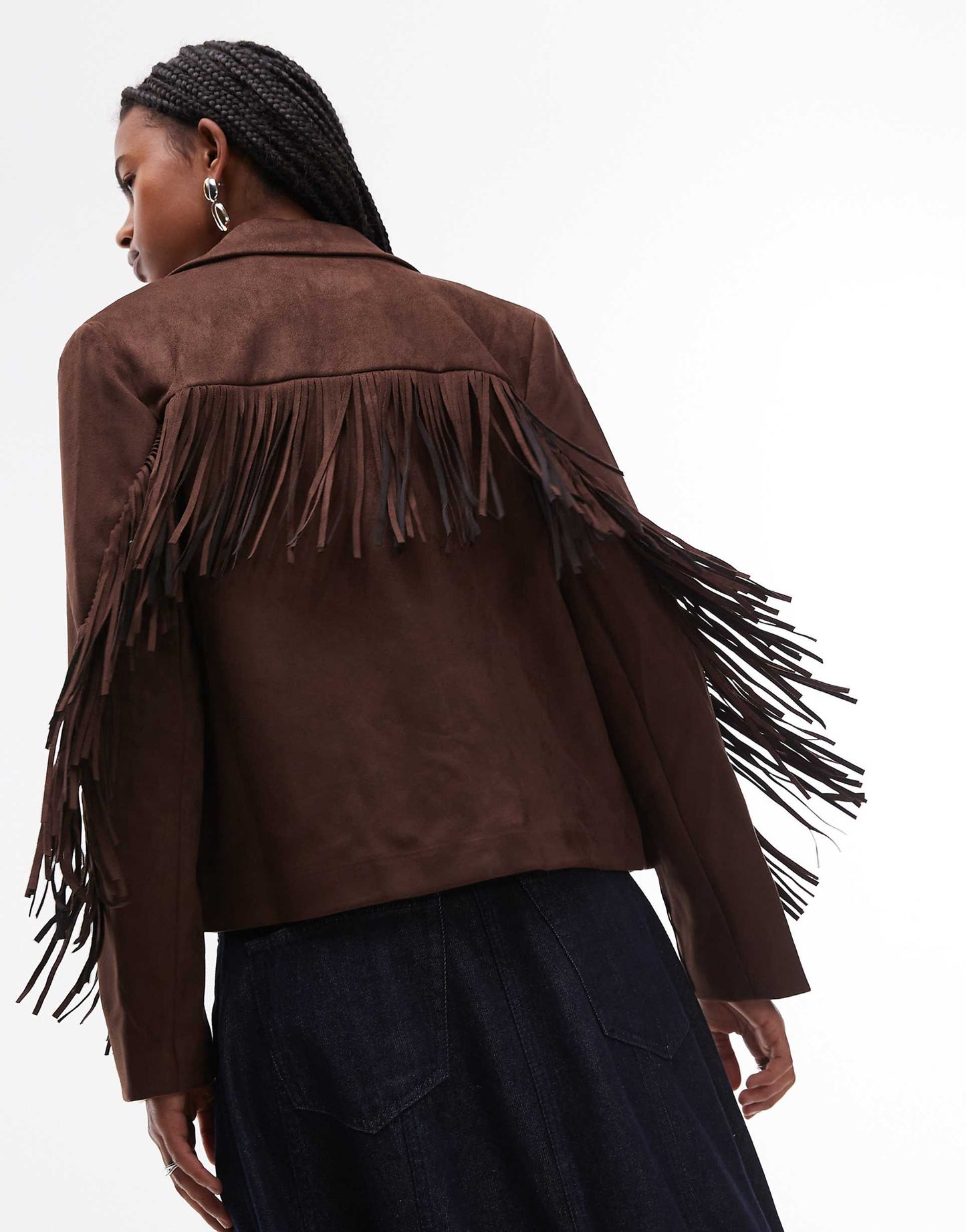 Tassle Sleeve Western Suede Look Jacket