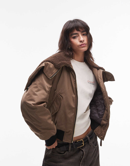 Borg Detail Short Puffer Coat