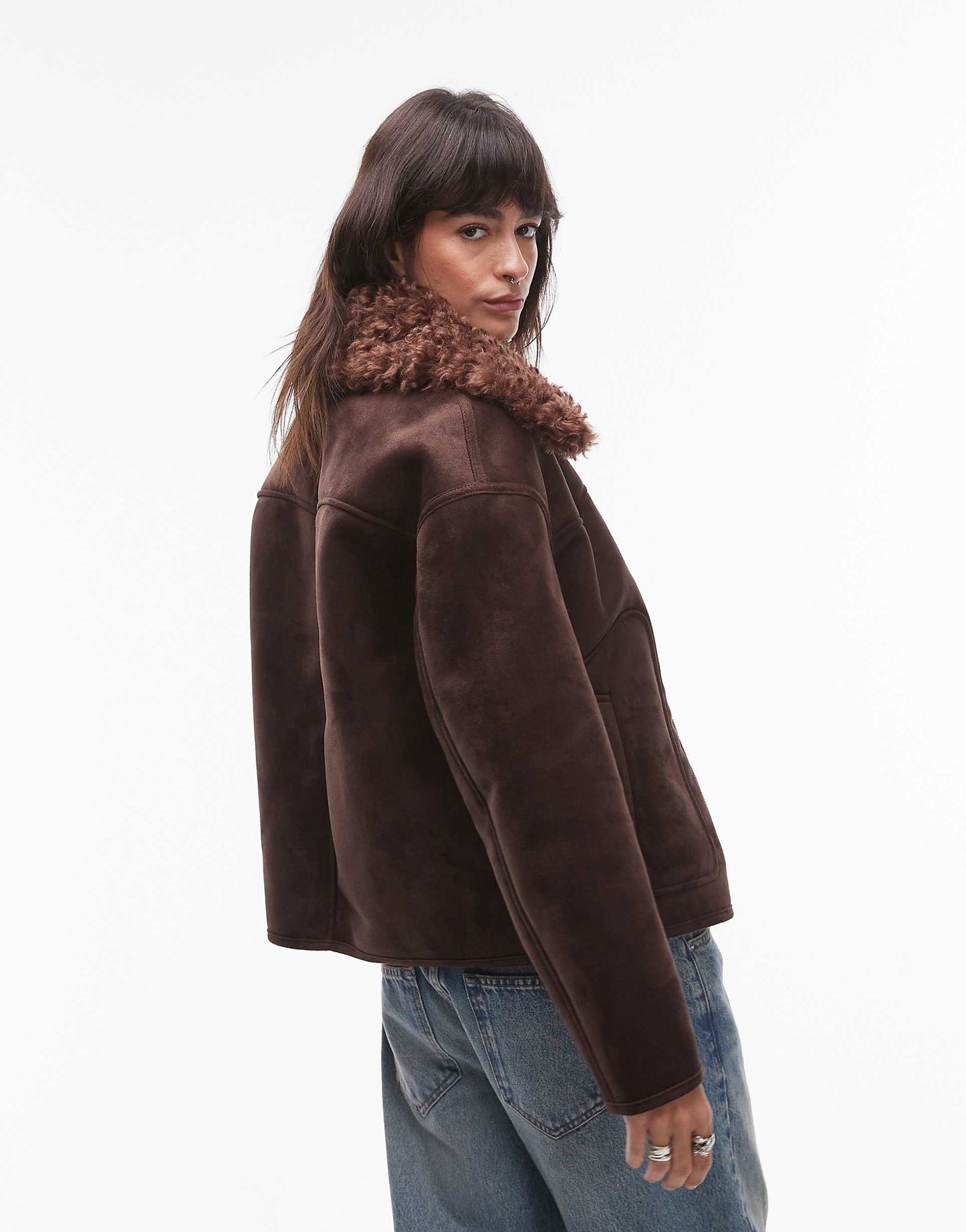 Suede Look Aviator With Shearling Collar