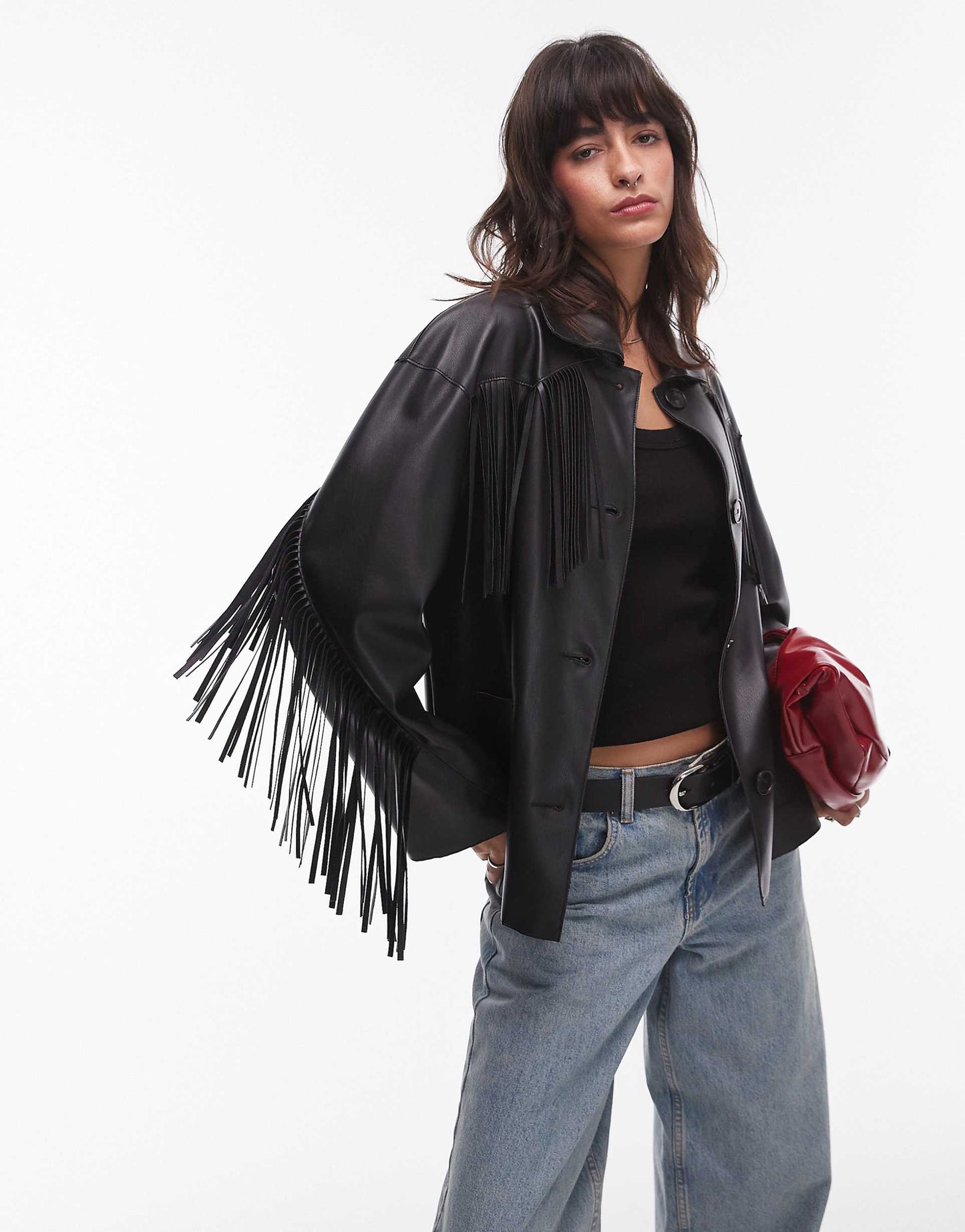 Tassle Detail Leather Look Shacket