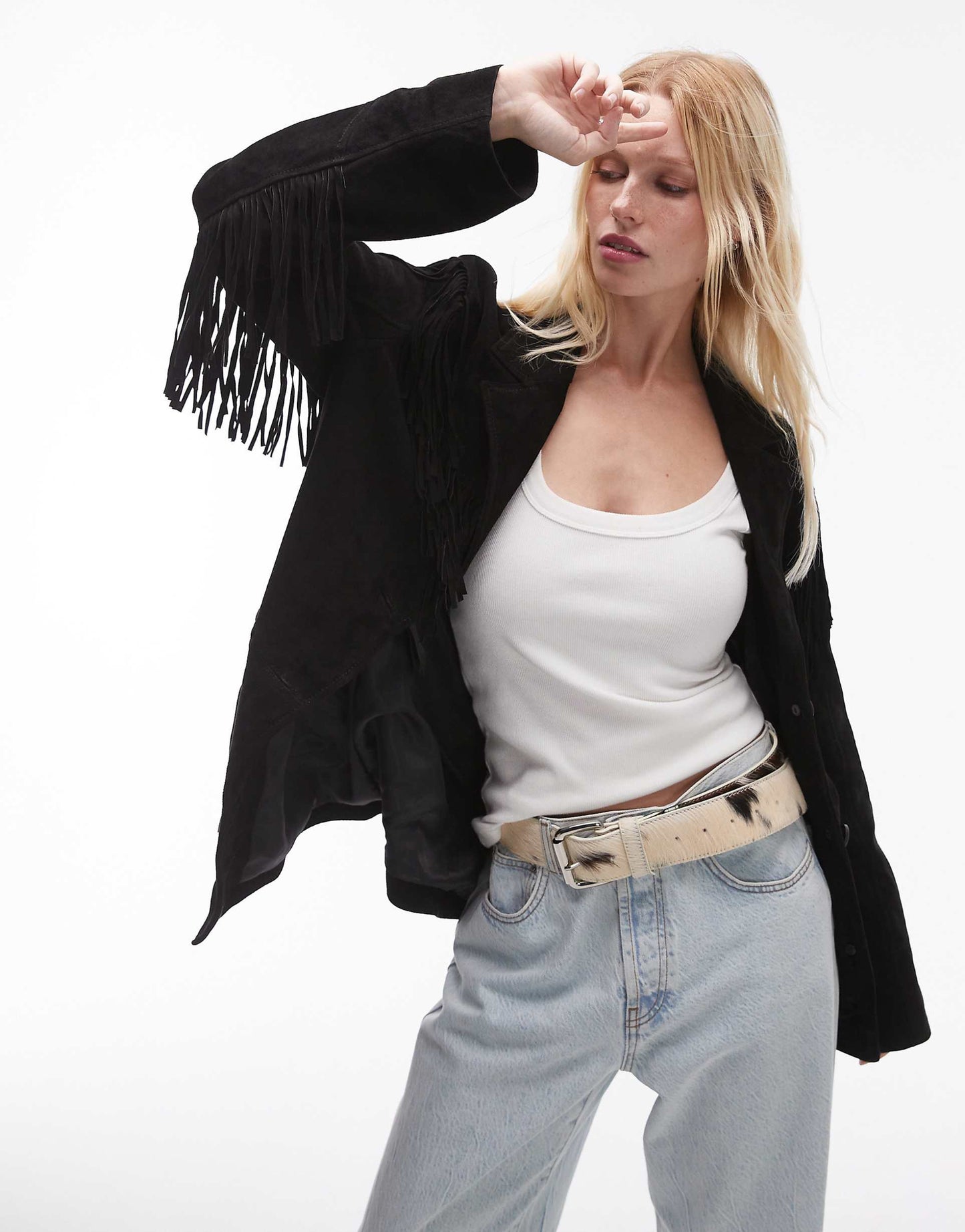 Suede Jacket With Arm Tassles