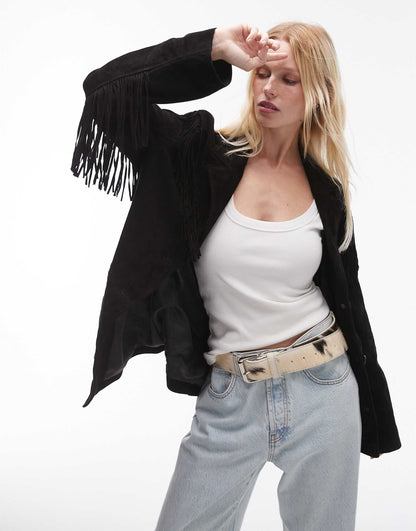 Suede Jacket With Arm Tassles