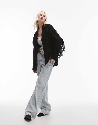 Suede Jacket With Arm Tassles