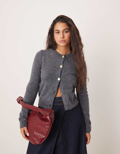 Gold Button Fluffy Cardigan